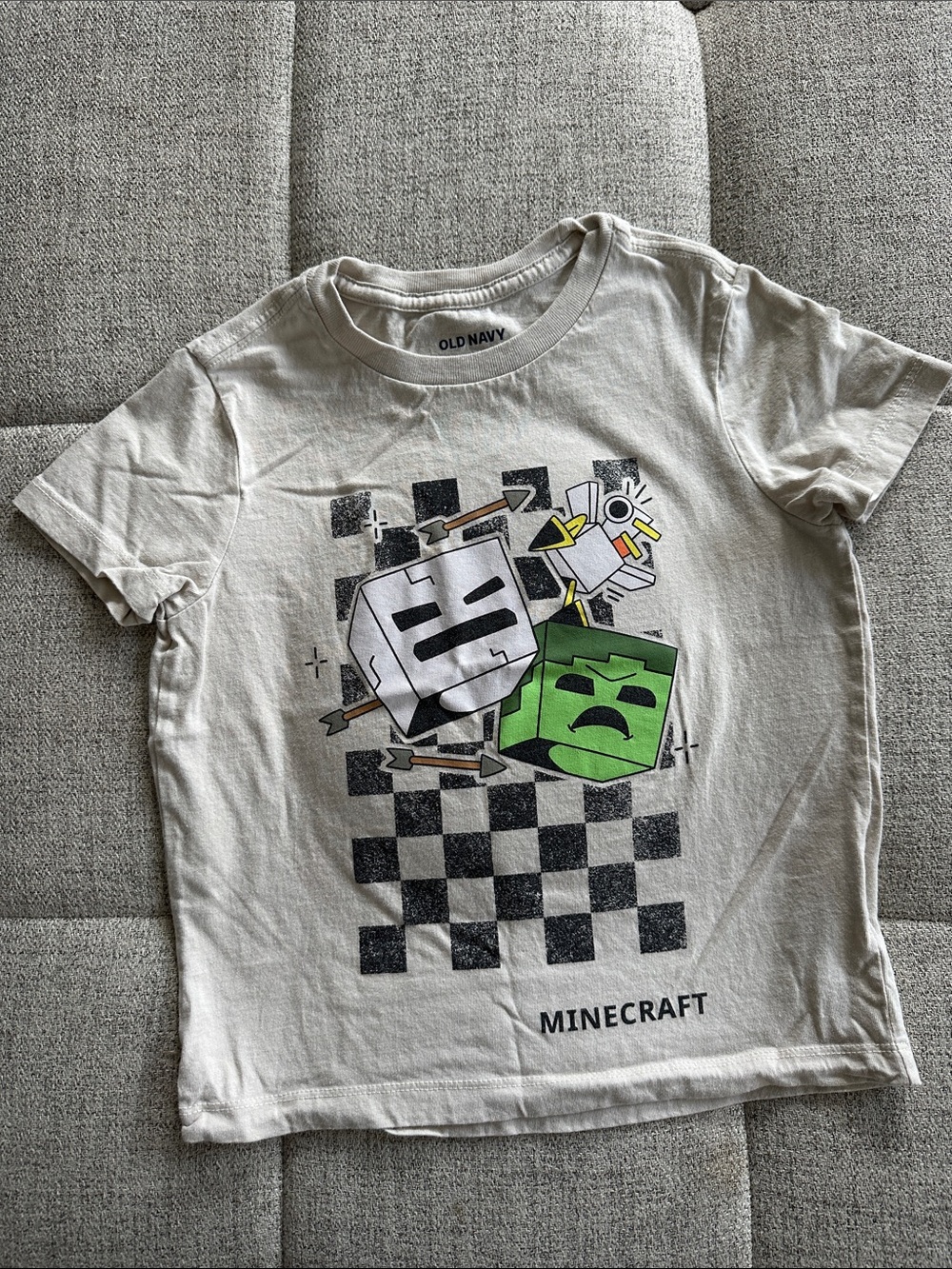 Old Navy White Minecraft Graphic Tee with Green and Black Accents